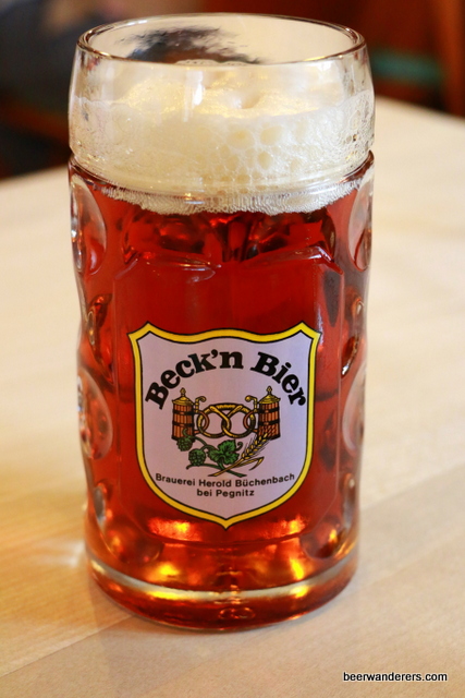 amber beer in mug