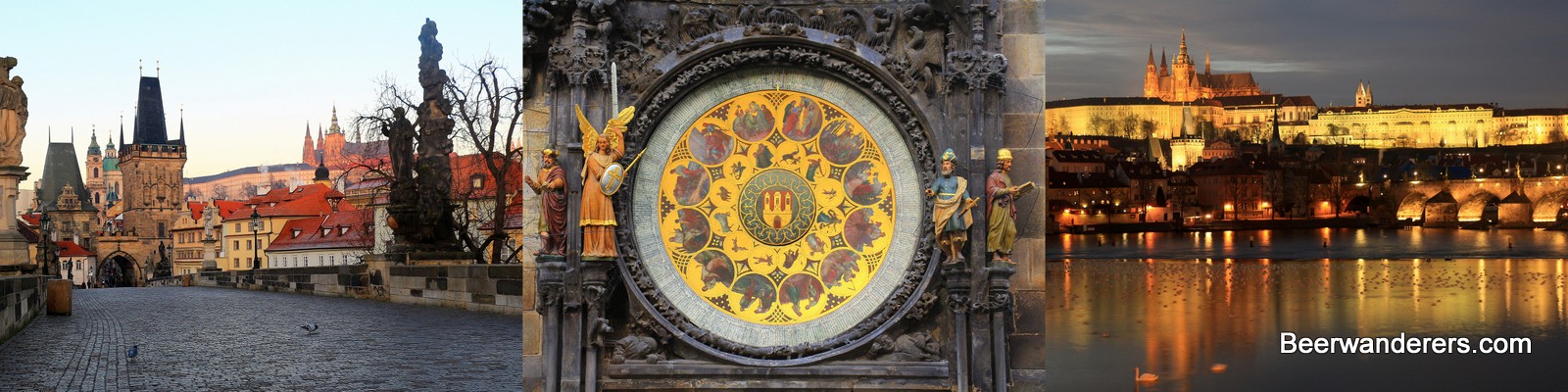 Czech Craft Beer: charles bridge, astronomical clock, night skyline of Prague