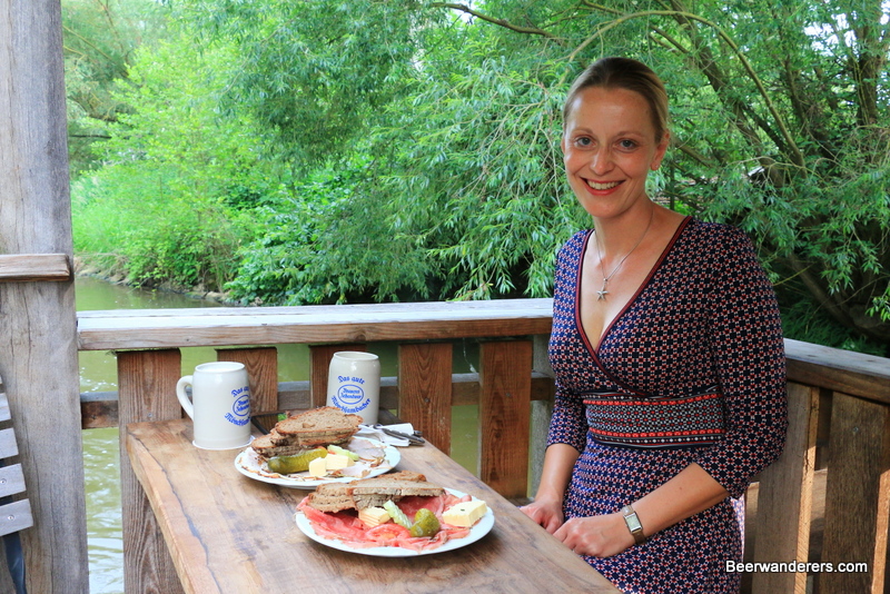 beautiful woman in dress at biergarten