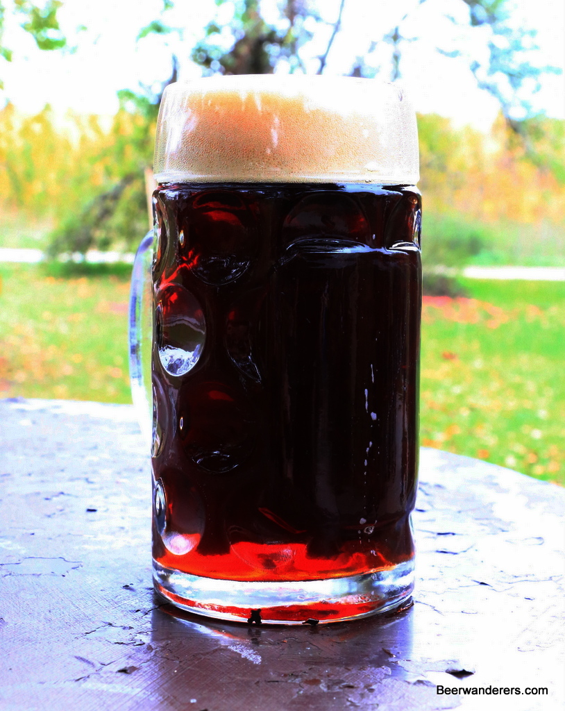 dark beer with big head in mug
