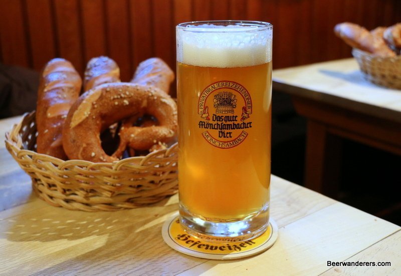 beer in mug with pretzels