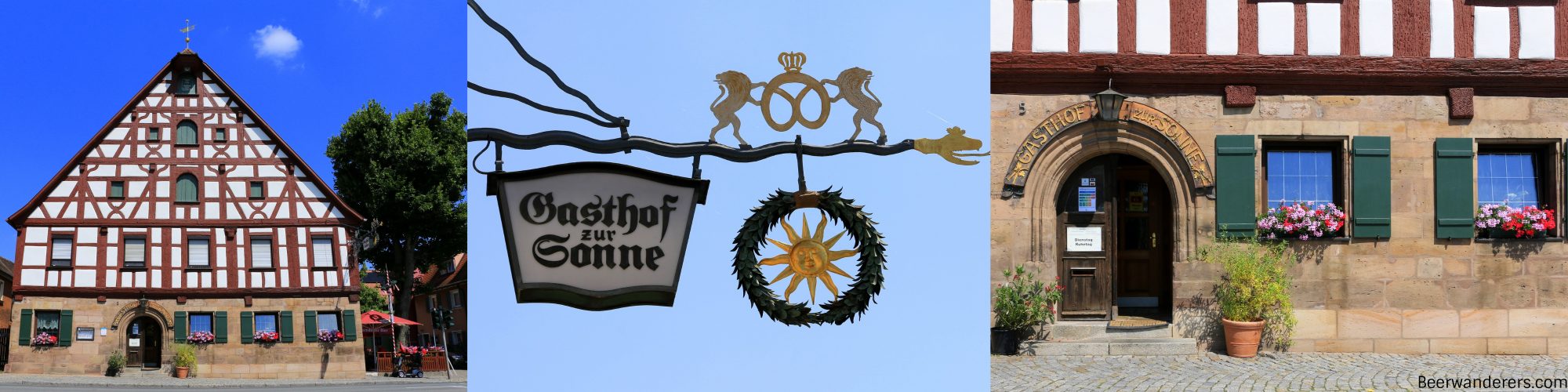 half-timbered house, metal sign, pub exterior