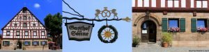 half-timbered house, metal sign, pub exterior