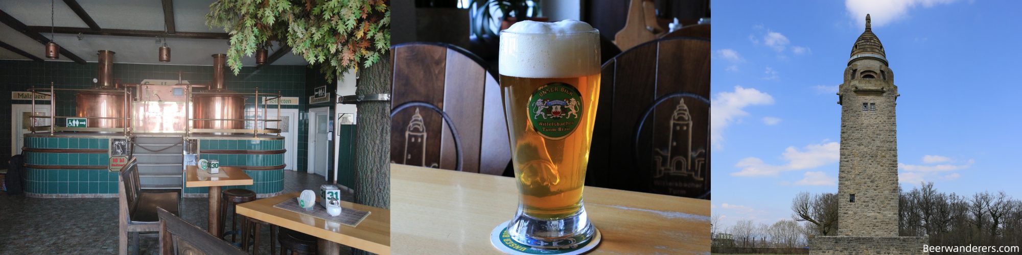 restaurant, beer in logo glass, tower