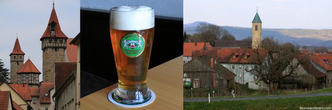old medieval town, beer in logo glass, small village