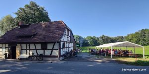 Roßfeld Brauhaus exterior half-timbered brewery with small festival