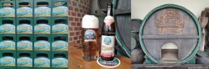 beer crates, beer in logo mug with bottle, beer barrel