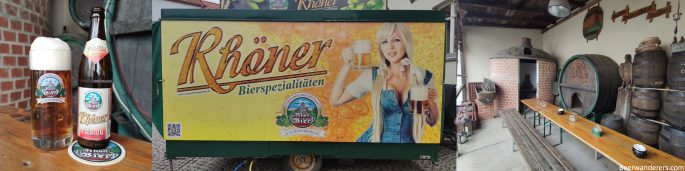 beer in logo mug with bottle, girl in dirndl, brewery