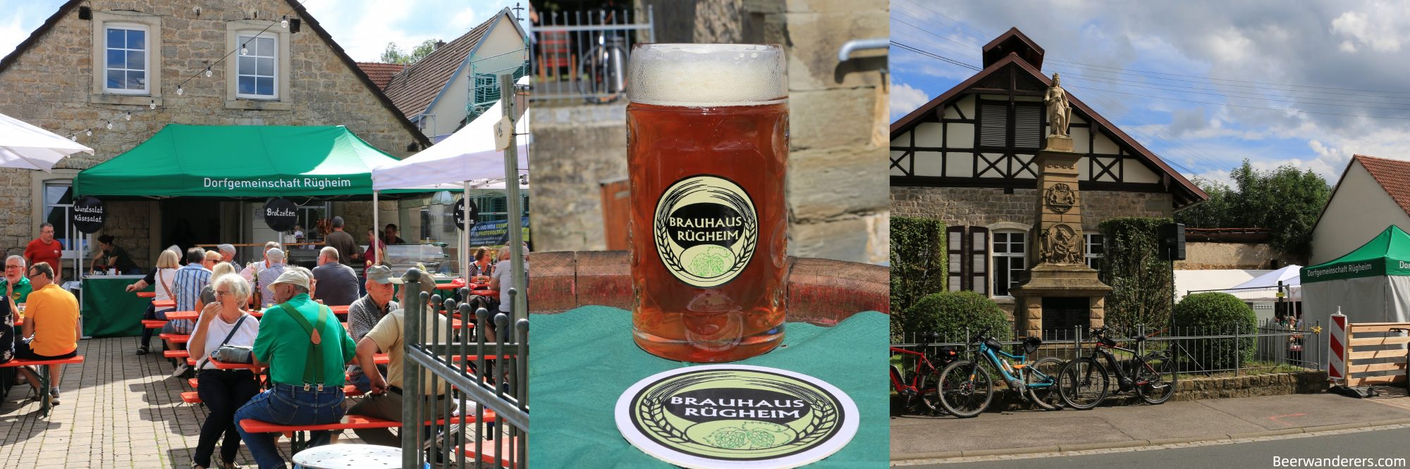 brewery fest, amber beer in logo mug, half-timbered brewery