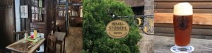 restaurant interior, pub sign, dark beer in logo glass