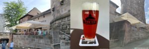 pub in castle, beer in logo mug, castle tower