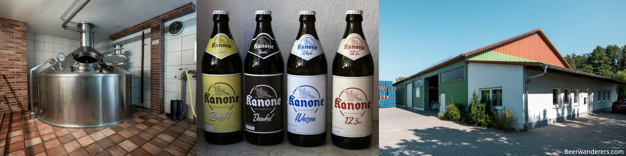 brewing kettles, beer bottles, brewery exterior