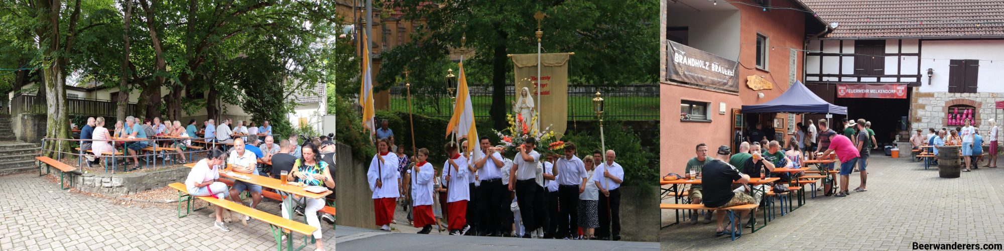 courtyard of brewery, religious procession, biergarten