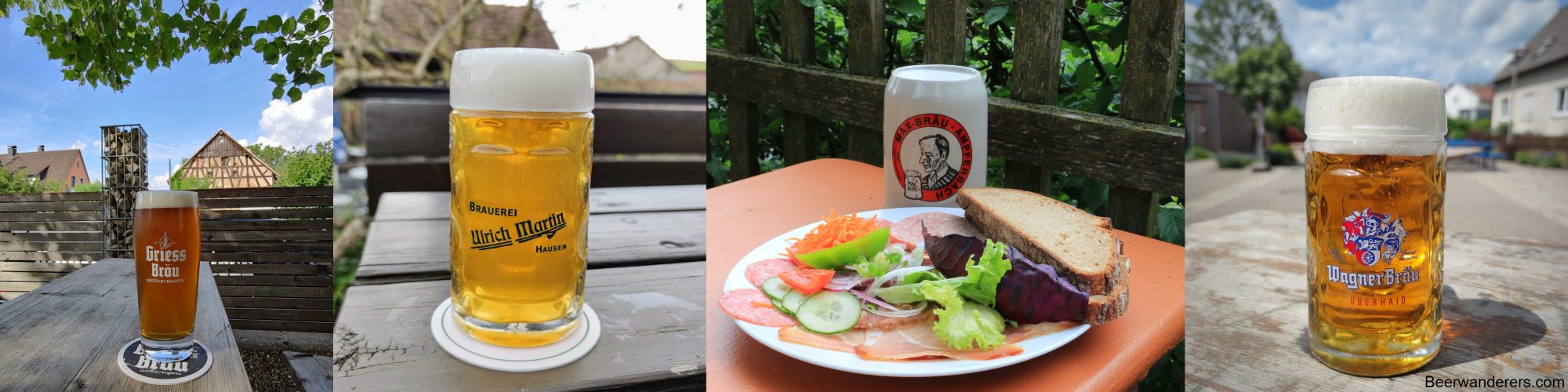 amber beer in logo glass, unfiltered golden beer in logo mug, cold cuts on plate with beer in logo ceramic mug, golden beer in logo mug